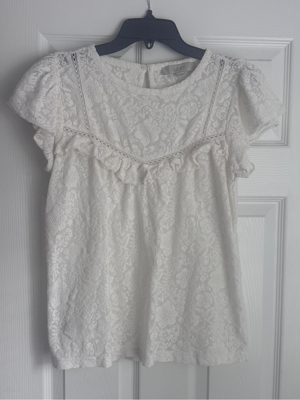 LOFT Lace and Ruffle Knit Short Sleeve Top, Cottagecore, Romantic Lace Top